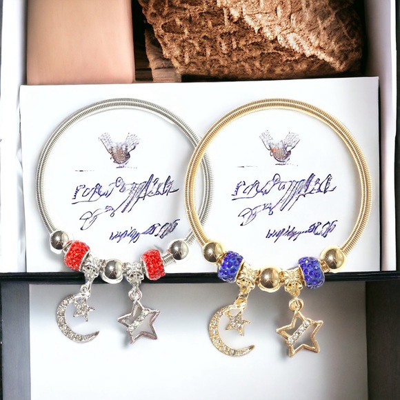 New Moon & Star Dangle Charm Bracelet/Bangle. Pick you color ❤️💙 - Picture 7 of 7